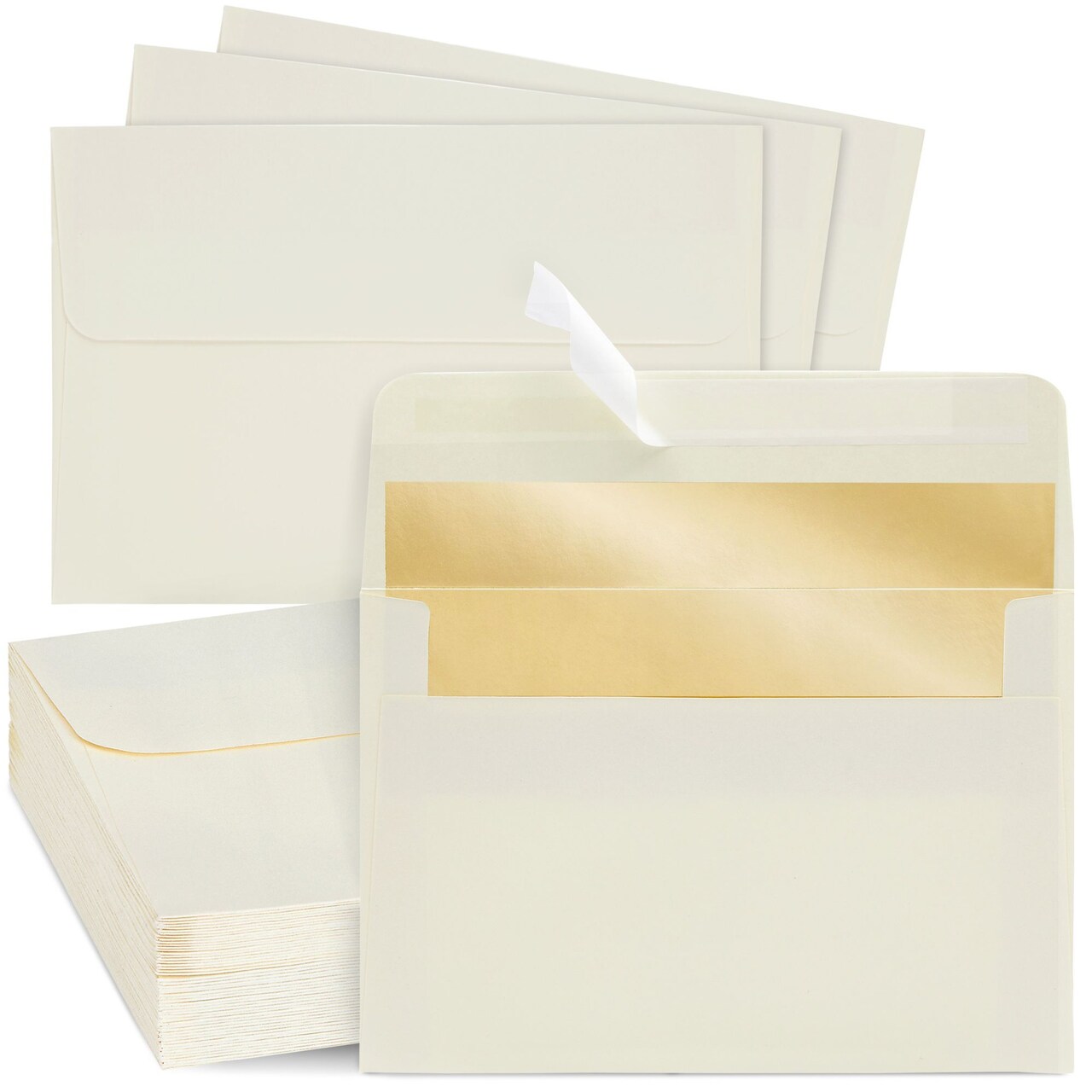 50 Pack 4x6 Ivory Envelopes for Invitations, Wedding, A6 Size with Gold Lining and Self Adhesive Peel and Stick